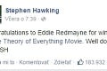 Z oscarovej sošky pre najlepšieho herca sa teší Eddie Redmayne: Toto mu odkázal Stephen Hawking!