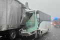 Kamión vpálil do autobusu: Hlásia zranených, diaľnica je uzavretá! Desivá FOTO z nehody