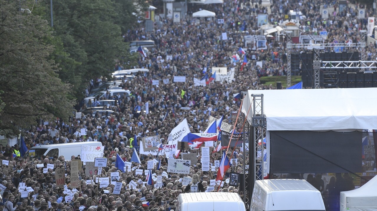 Protest na Václavskom námestí.