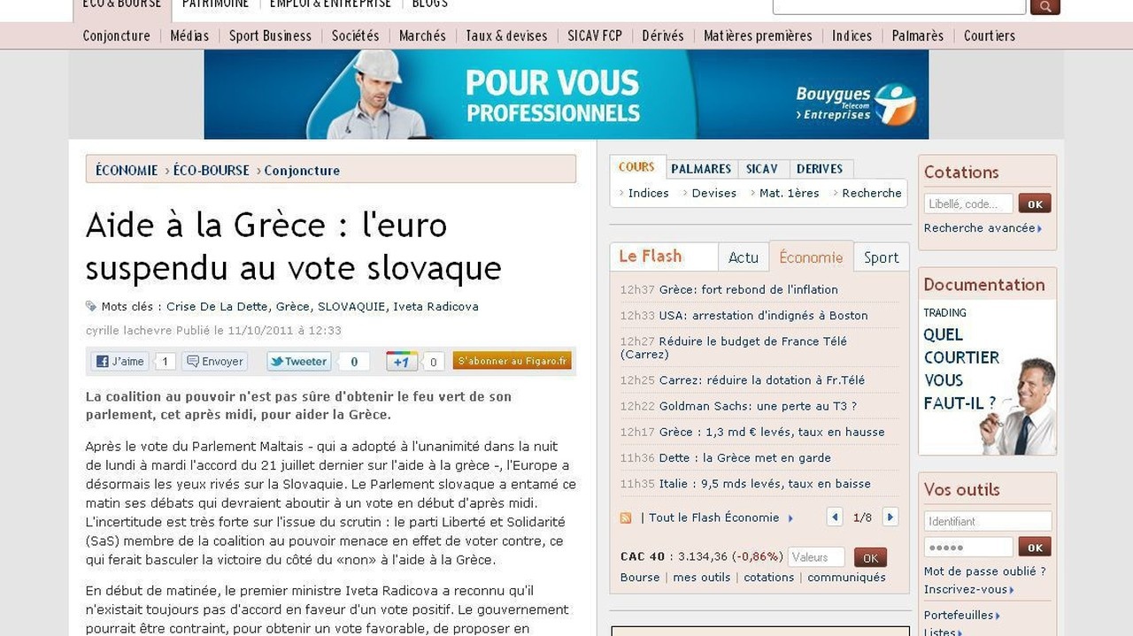 Parížske Le Figaro sa v dnešnom článku pýta: Zachráni Slovensko Grékov a zahlasuje za euroval?