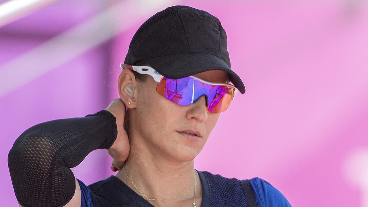 Slovenská reprezentantka v športovej streľbe Danka Barteková počas kvalifikácie v skeete žien.