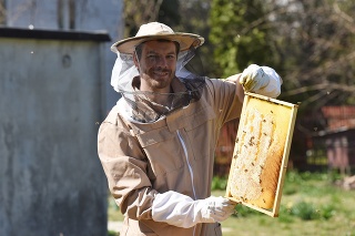 Včelár Martin Michalík kontroluje včely v úľoch po zime v Trnave.