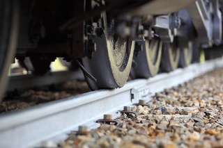 Heavy railway train wheels on a track