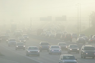 Rush hour traffic with smog.related: