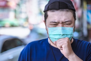 Asian man  wear medical mask  on the street