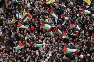 Protest Palestínčanov proti mierovému plánu.