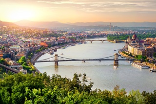 Panoramic view of summer Budapest at sunset
