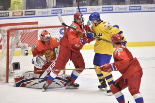Linus Öberg v zápase proti Rusom.