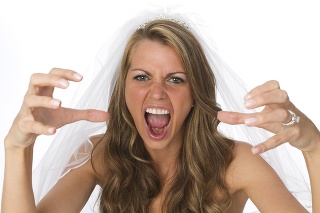 stressed out bride as a bridezilla concept, isolated on white background