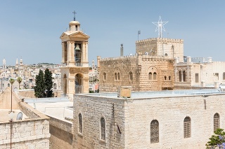 Panoramic view of the Church of Navity in Bethlehem, Palestine. Birthplace of Jesus Christ.