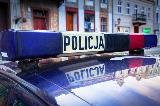 Roof lights of polish police (Policja) car on the street