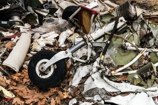 Macedonia, Skopje - January 18, 2014: Some broken parts of a small airplane are thrown on the ground for metal scrap in SKopje Macedonia