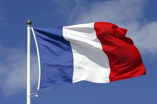 French flag blowing in the wind.