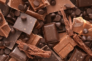 Top view of lots of milk chocolate pieces