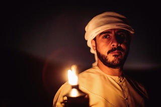 Arab, Night, Portrait, Dubai - Confident Arab Man Standing Near a Oil Lamp