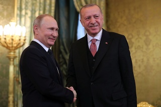 Ruský prezident Vladimir Putin s tureckým prezidentom Recepom Tayyipom Erdoganom v Kremli