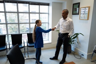 Barack Obama na stretnutí s Gretou Thunbergovou.
