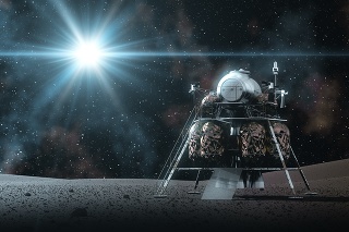 Space Lander On The Rays Of Light. 3D Illustration. NASA Images Not Used.