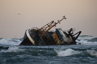 A fishing vessel run aground near Fraserburgh, Scotland