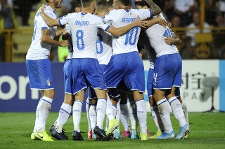 Talianski futbalisti sa tešia z gólu v kvalifikačnom zápase J-skupiny o EURO 2020 Arménsko - Taliansko.