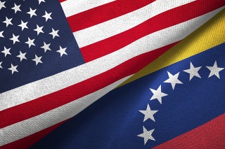 Venezuela and United States flags together realtions textile cloth fabric texture