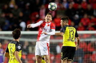 Zápas Slavie Praha a Borussie Dortmund.