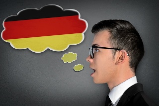 Man learn speaking german in bubble