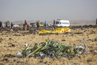 Záchranári prehľadávajú trosky lietadla Etiópskych aerolínií.