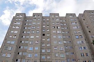 View up on the old communist block of flats with prefabricated.