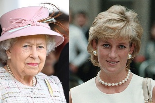 Vľavo kráľovná, vpravo Lady Diana.