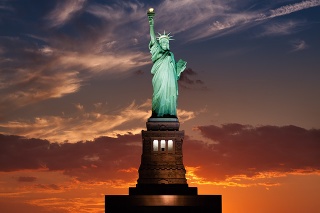 Statue of Liberty at Sunset, New York City.