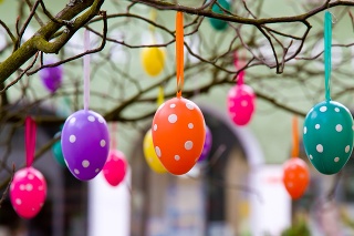Colorful easter egges on a branch