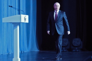 Vladimír Putin počas osláv dňa kozmonautov.