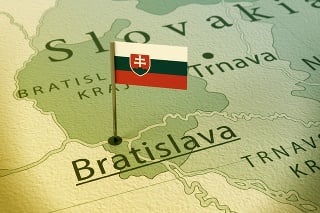 3D Render of a Slovakian Flag Pin at the Position of the City of Bratislava on a Map of Slovakia. Vintage Color Style. Very high resolution available!
