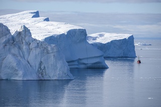 Icebergs in the Disko Bay at the end of the Ilulissat Icefjord.