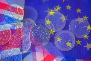 A compilation of  several images of Euros, pounds and Euro and UK flags representing the issues with Brexit.