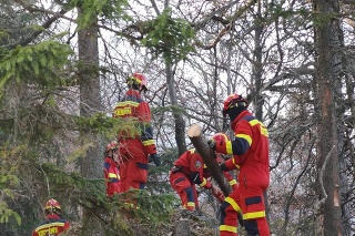 Pri požiari zasahujú desiatky hasičov.