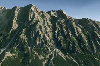 Nehytné telo turistu († 42) našli vo Vysokých Tatrách vo výške 1745 metrov nad morom (Miesto nálezu označuje biely bod . 