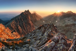 Mountain panorama with sun in Slovakia