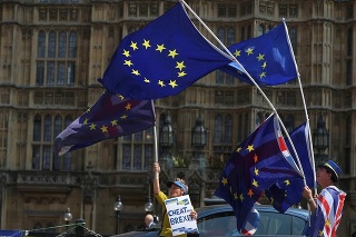 Odporcovia brexitu pred budovou Parlamentu v Londýne.