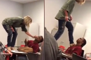 Učiteľka doplatila na toto video: Postavila sa na lavicu, fackala študenta a ťahala ho za vlasy!