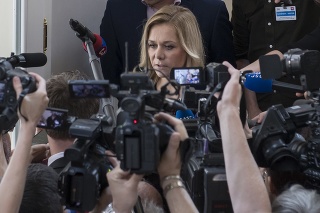 Denisa Saková počas brífingu s novinármi po prijatí u prezidenta SR Andreja Kisku.