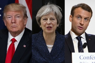 Zľava Trump, Mayová a Macron.