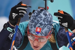 Slovenská biatlonistka Anastasia Kuzminová v cieli šprintu žien na 7,5 kilometra.