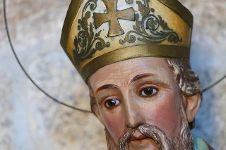 Statue of Saint Nicholas of Bari in the church of San Francisco in the historic town Betanzos, Galicia, Spain. This statue was created more than 100 years ago, no property release is required.