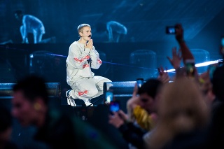 Justin Bieber počas koncertu v Holandsku 3. júna 2017.