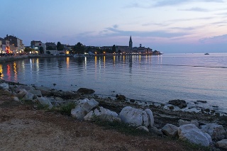 View of the sunset over an old town of Poreč/Parenzo, Istria, Croatia.