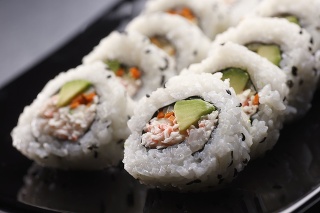 Close up of a California Roll. Shot with shallow depth of field.