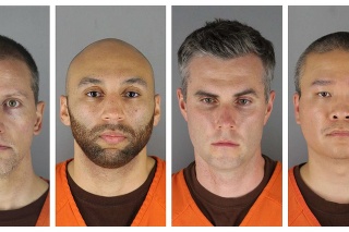 Štyria policajti - zľava Derek Chauvin, J. Alexander Kueng, Thomas Lane a Tou Thao, ktorí zatýkali Afroameričana Georgea Floyda v Minneapolise.