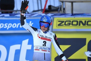 Petra Vlhová v cieli 2. kola obrovského slalomu v Jasnej.